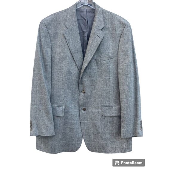 Vintage Ralph Lauren Chaps Sport Coat 46T Herringbone Silk Wool Linen Gray Brown